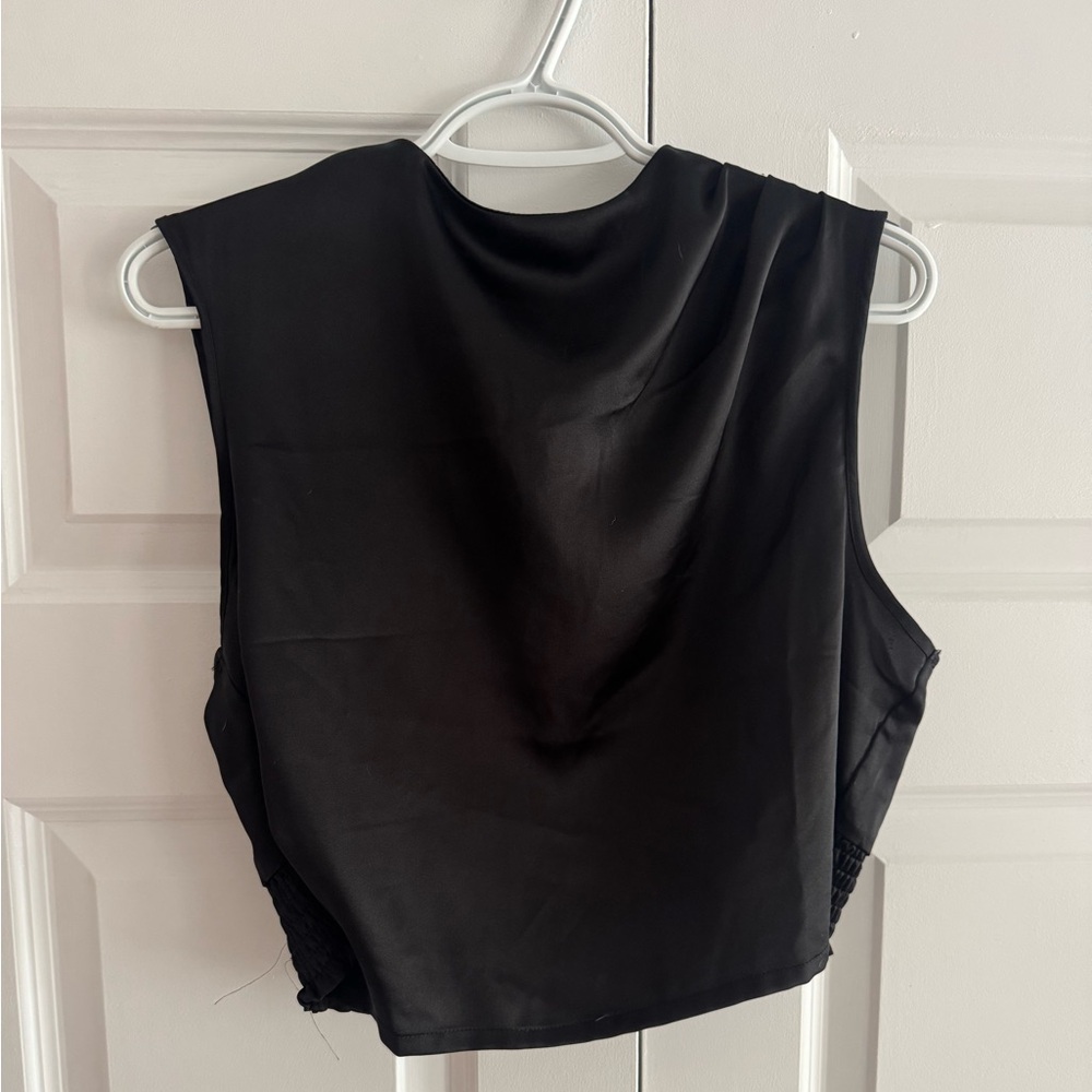Black Cropped Satin Top